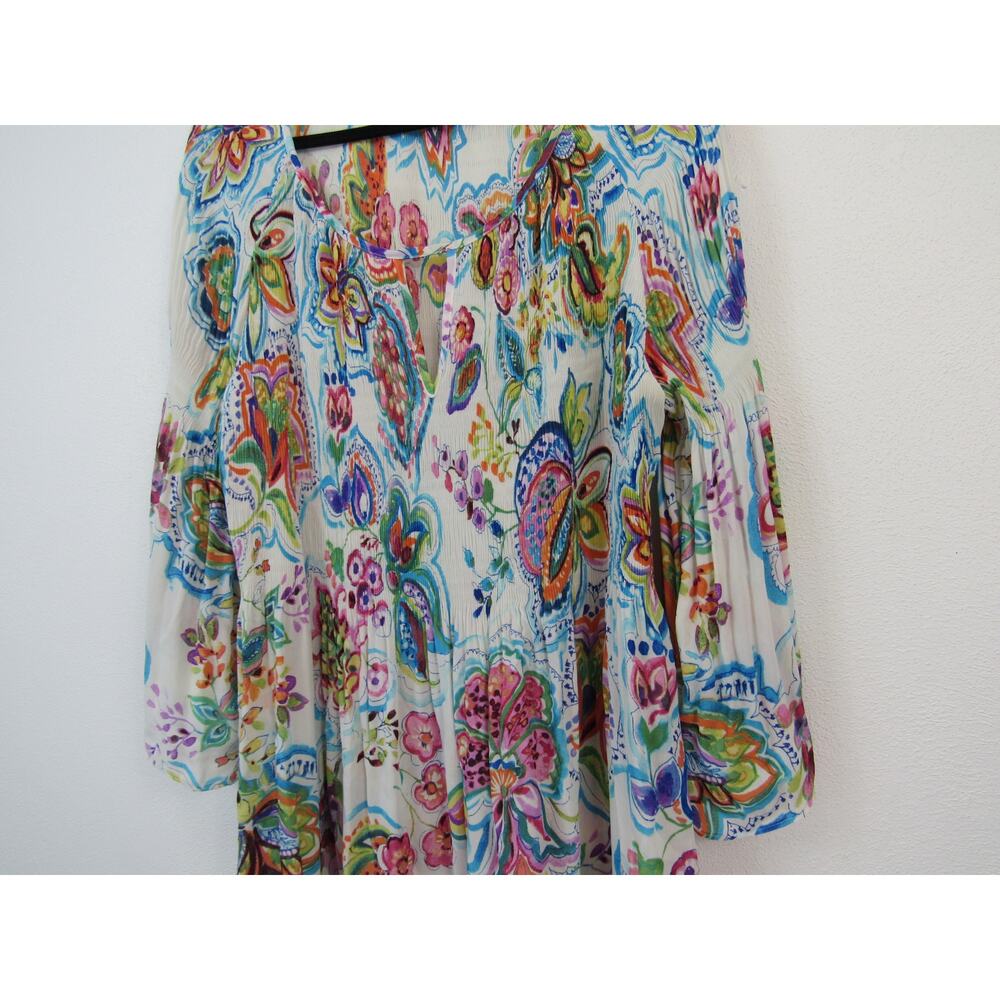 Spense 1X Semi Sheer White Blouse Multi Colored Floral Print Boho Flowy - Picture 4 of 5